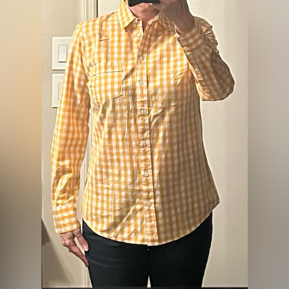 J. Crew Factory Long Sleeve Button Down Shirt in Yellow/White Checked Pattern